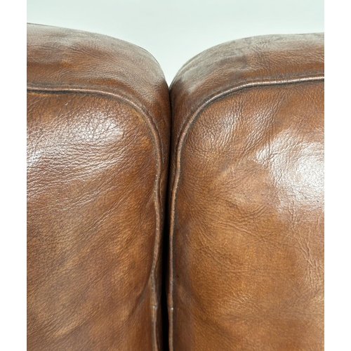 288 - DANISH SOFA, 1970s two seater with grained natural soft tam brown leather upholstered, 150cm W.