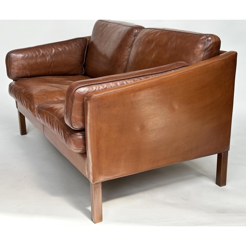 288 - DANISH SOFA, 1970s two seater with grained natural soft tam brown leather upholstered, 150cm W.