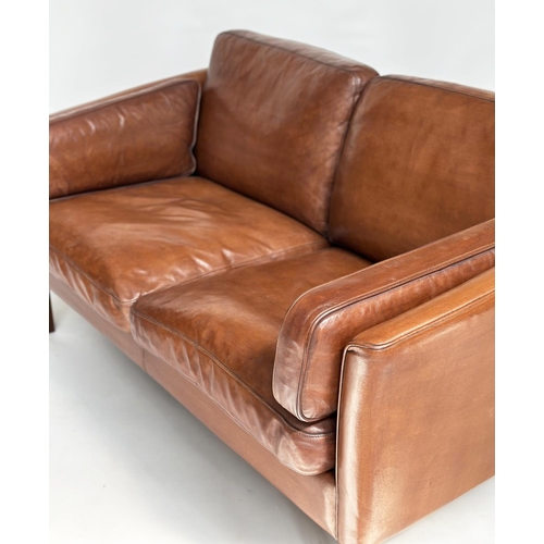 288 - DANISH SOFA, 1970s two seater with grained natural soft tam brown leather upholstered, 150cm W.