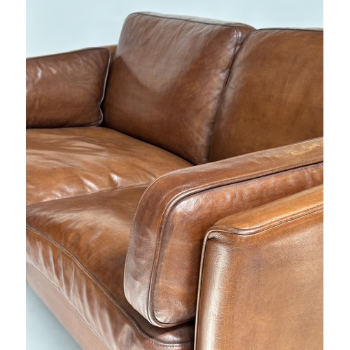 288 - DANISH SOFA, 1970s two seater with grained natural soft tam brown leather upholstered, 150cm W.