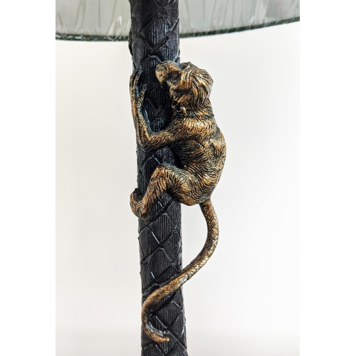 398 - TABLE LAMPS, a pair, 84cm H x 36cm diam, in the form of palm trees with climbing monkeys, with shade... 