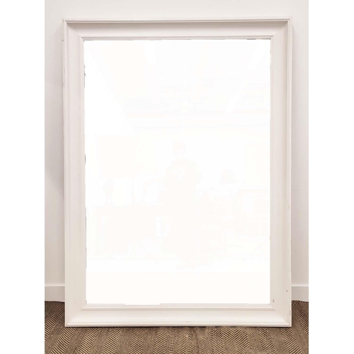 542 - WALL MIRROR, 189cm x 140cm, with a bevelled plate and white painted frame.