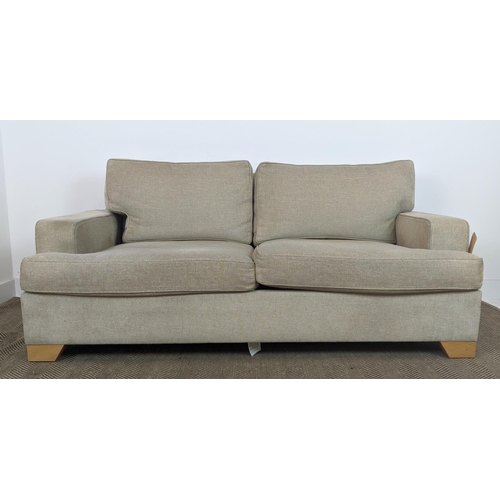 555 - KINGCOME SHERWOOD SOFA, light brown upholstery, 181cm W x 75cm H x 95cm D.