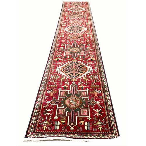 78 - PERSIAN KARAJA LONG RUNNER, 345cm x 80cm.