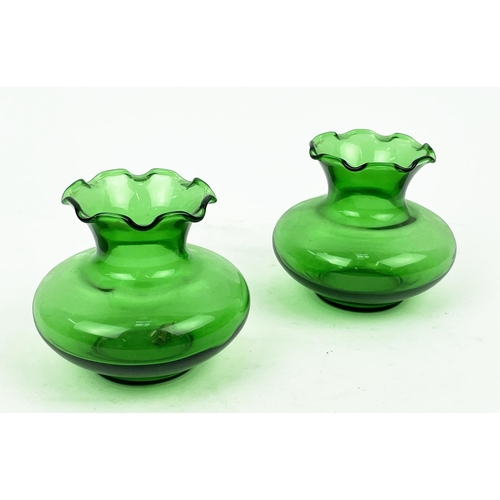 9 - QUANTITY OF GREEN URANIUM GLASS, three pairs of candlesticks, a large figural vase, a mermaid tray, ... 