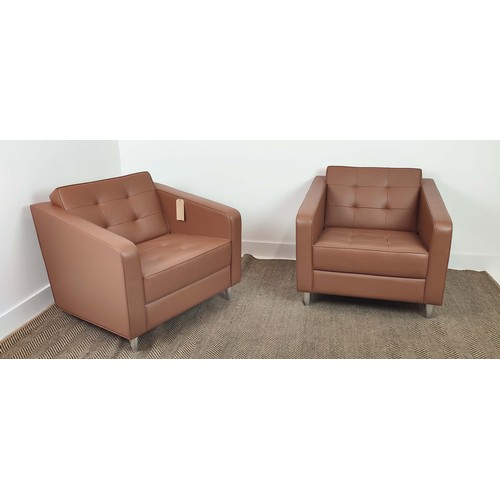 537 - DAVISON HIGHLY ARMCHAIRS, a pair, 50.5cm W, tan leather. (2)