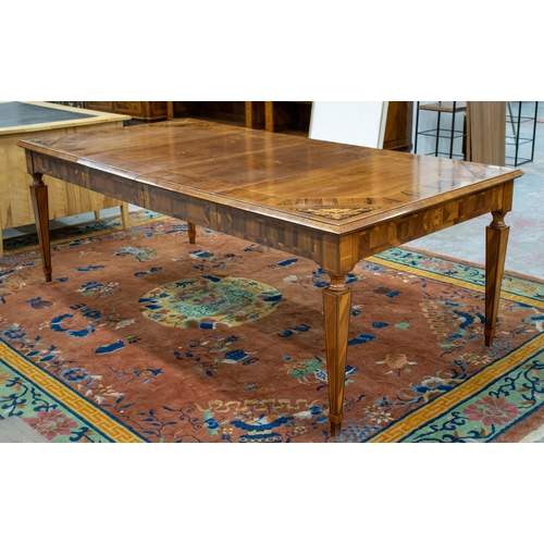 215 - DINING TABLE, Italian walnut and marquetry with two extra leaves, 78cm H x 112cm x 127cm L, 223cm ex... 