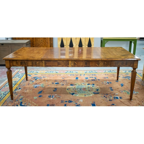 215 - DINING TABLE, Italian walnut and marquetry with two extra leaves, 78cm H x 112cm x 127cm L, 223cm ex... 