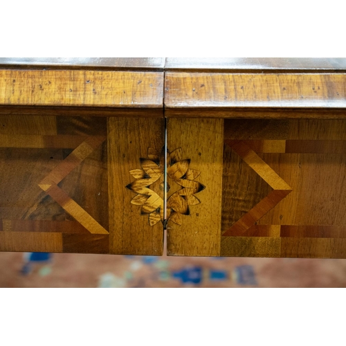 215 - DINING TABLE, Italian walnut and marquetry with two extra leaves, 78cm H x 112cm x 127cm L, 223cm ex... 