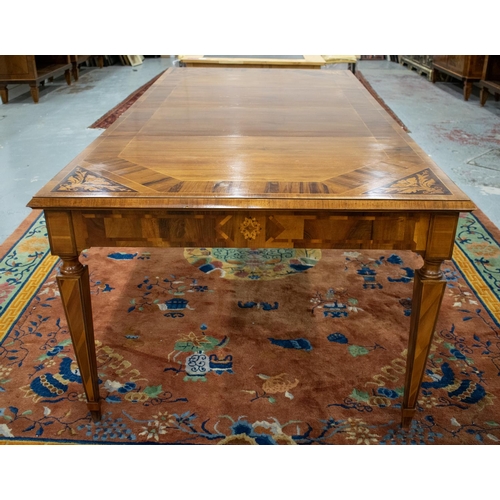 215 - DINING TABLE, Italian walnut and marquetry with two extra leaves, 78cm H x 112cm x 127cm L, 223cm ex... 