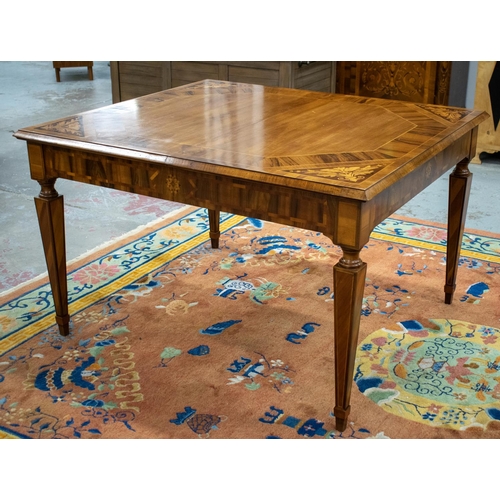 215 - DINING TABLE, Italian walnut and marquetry with two extra leaves, 78cm H x 112cm x 127cm L, 223cm ex... 