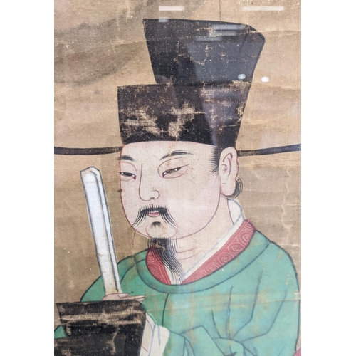 24 - CHINESE ANCESTRAL PORTRAITS, two, 19th century polychrome painted, each 137cm x 75cm.