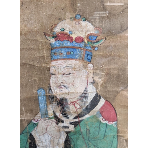 24 - CHINESE ANCESTRAL PORTRAITS, two, 19th century polychrome painted, each 137cm x 75cm.