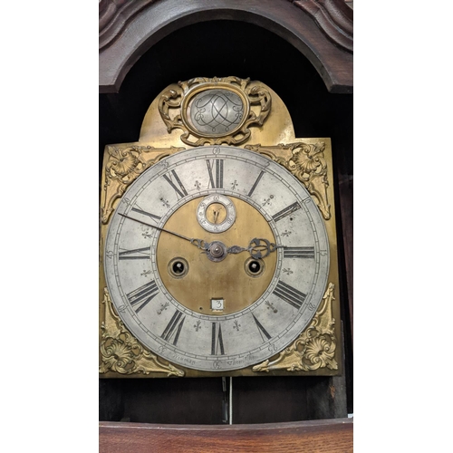 279 - LONGCASE CLOCK, 18th century Flemish, eight day movement, silvered chapter dial, inscribed Wouman Th... 