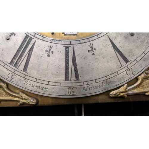 279 - LONGCASE CLOCK, 18th century Flemish, eight day movement, silvered chapter dial, inscribed Wouman Th... 