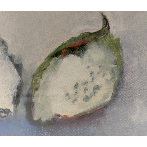 33 - CARMEL MOONEY, 'Dragon fruit still life', acrylic on canvas, 25cm x 25cm, framed.