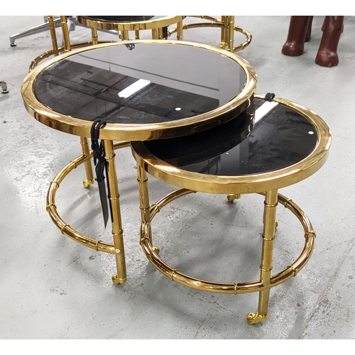 366 - EICHHOLTZ 'NESTOR' SIDE TABLES, a set of two, black glass tops, largest 55cm W x 46cm H. (2)