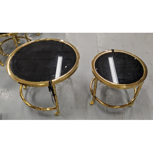 366 - EICHHOLTZ 'NESTOR' SIDE TABLES, a set of two, black glass tops, largest 55cm W x 46cm H. (2)