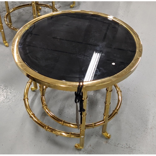 366 - EICHHOLTZ 'NESTOR' SIDE TABLES, a set of two, black glass tops, largest 55cm W x 46cm H. (2)