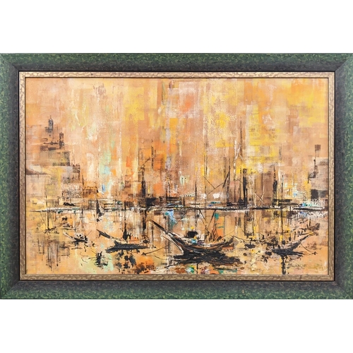 37 - DANNY GARCIA (1929-2012), 'Harbour View', oil on board', 60cm x 90cm, framed.