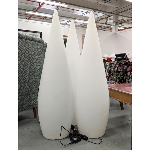 370 - SKYLINE FLOOR LIGHTS, a set of three opaque resin cones, each 122cm tall.