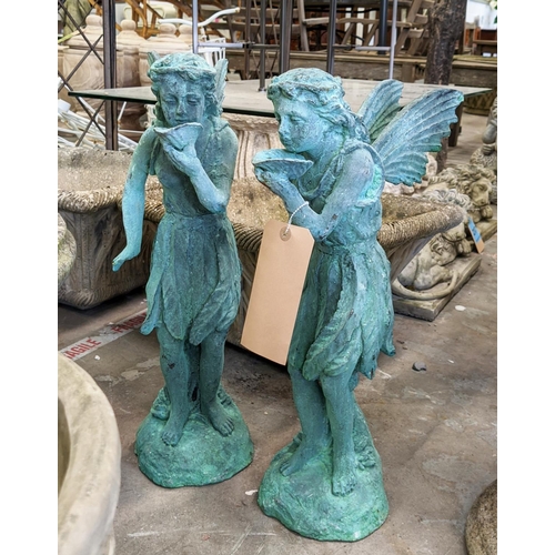 523 - CAST METAL FAIRIES, a set of two, 52cm H. (2)