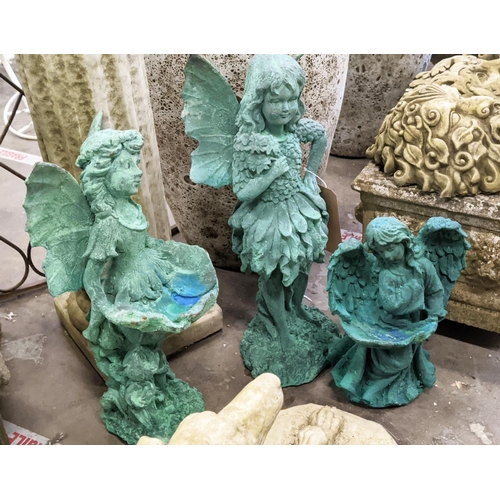 524 - THREE CAST METAL FAIRIES, each differing, tallest 54cm H, medium 50cm, smallest 33cm H. (3)