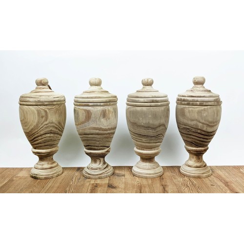 520 - WOODEN LIDDED JARS, a set of four, 43.5cm H x 24.5cm. (4)