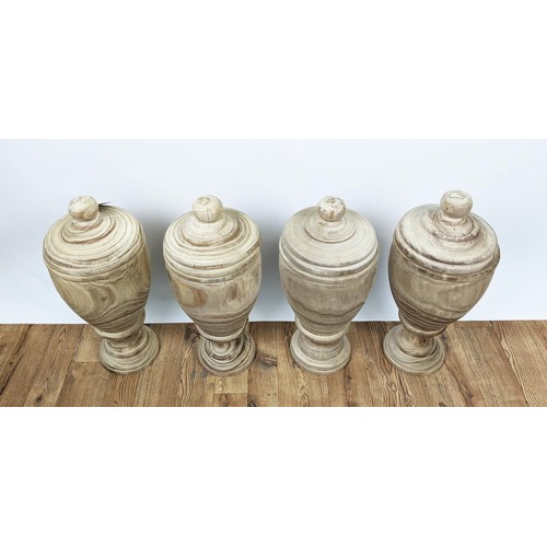 520 - WOODEN LIDDED JARS, a set of four, 43.5cm H x 24.5cm. (4)