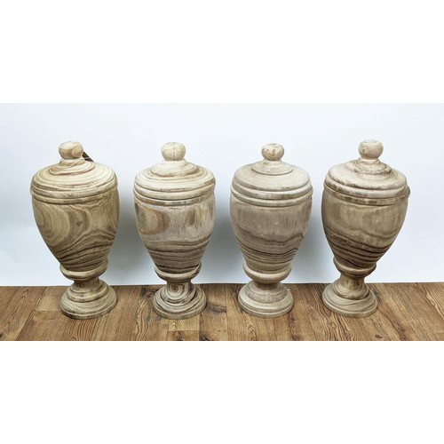 520 - WOODEN LIDDED JARS, a set of four, 43.5cm H x 24.5cm. (4)