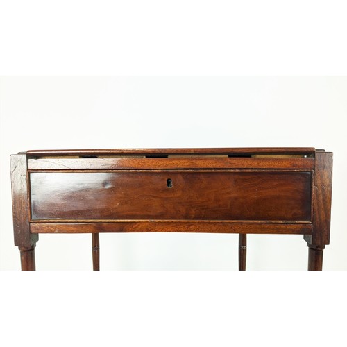 194 - WHATNOT, Regency mahogany with three drawers, 39cm D x 45cm W x 135cm H.