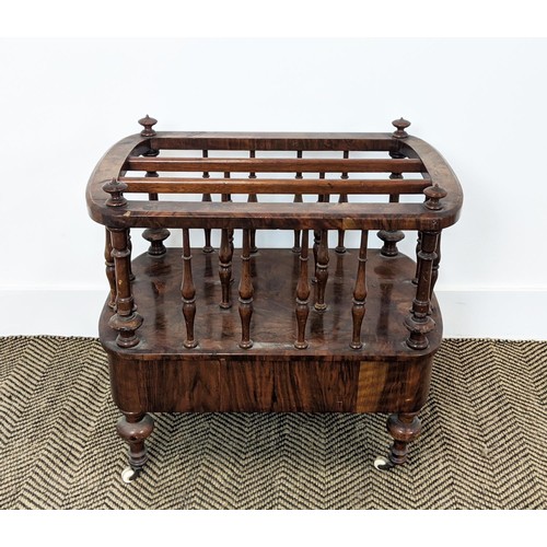 195 - CANTERBURY, Victorian walnut with drawer on ceramic castors, 56cm W x 38cm D x 56cm H.