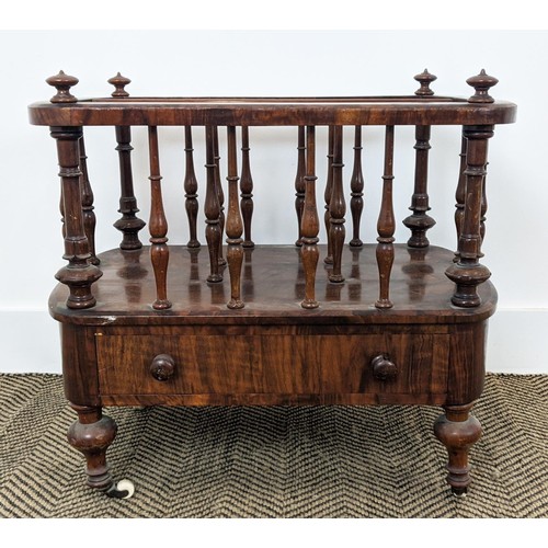 195 - CANTERBURY, Victorian walnut with drawer on ceramic castors, 56cm W x 38cm D x 56cm H.