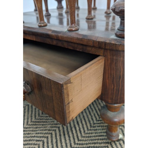 195 - CANTERBURY, Victorian walnut with drawer on ceramic castors, 56cm W x 38cm D x 56cm H.