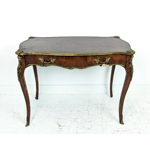 199 - BUREAU PLAT, circa 1880, Louis XV style, French parquetry with ormolu mounts single long drawer and ... 