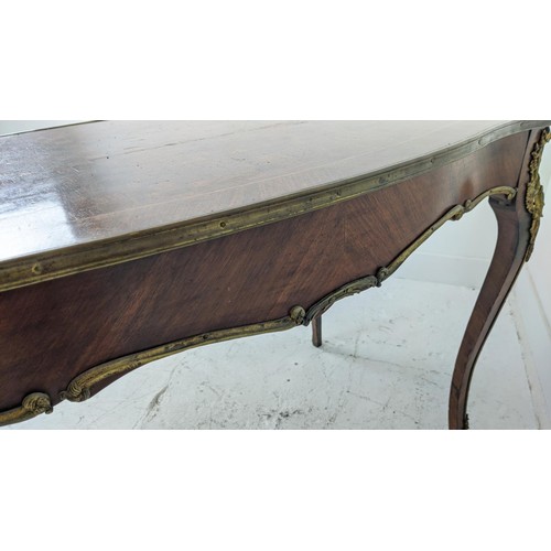 199 - BUREAU PLAT, circa 1880, Louis XV style, French parquetry with ormolu mounts single long drawer and ... 