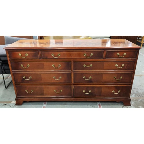 200 - CHEST, Georgian style mahogany and line inlaid with nine drawers, 78cm H x 156cm x 46cm.