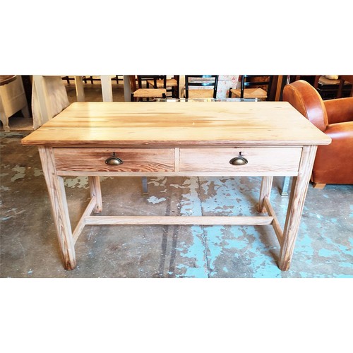 205 - KITCHEN TABLE, Victorian pitch pine with two drawers, 77cm H x 130cm x 67cm.