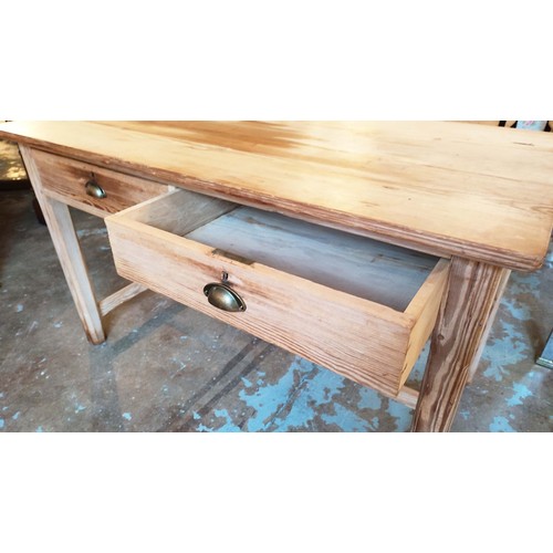 205 - KITCHEN TABLE, Victorian pitch pine with two drawers, 77cm H x 130cm x 67cm.