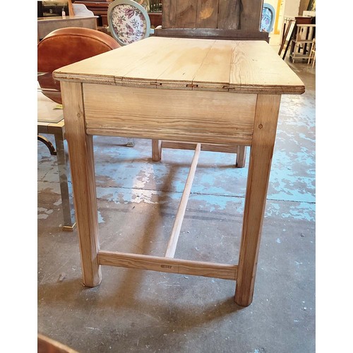 205 - KITCHEN TABLE, Victorian pitch pine with two drawers, 77cm H x 130cm x 67cm.