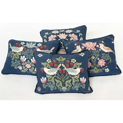 110 - 'STRAWBERRY THIEF' PRINT CUSHIONS, a set of four, needlework in William Morris style. (4)