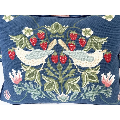 110 - 'STRAWBERRY THIEF' PRINT CUSHIONS, a set of four, needlework in William Morris style. (4)