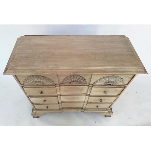 111 - HALL CHEST, Dutch colonial style, hardwood with four long drawers, one with carved front, and of ada... 