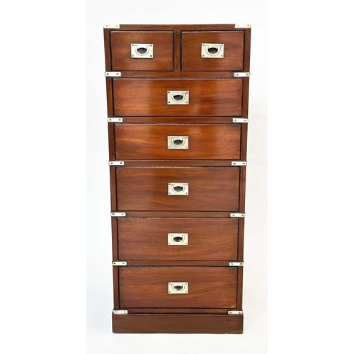 118 - TALL CHEST, campaign style mahogany and brass bound with two short and five long drawers, 46cm W x 3... 