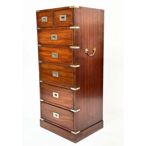 118 - TALL CHEST, campaign style mahogany and brass bound with two short and five long drawers, 46cm W x 3... 