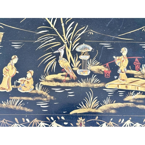 121 - LOW TABLE, early 20th century rectangular lacquered and gilt polychrome chinoiserie hand painted wit... 