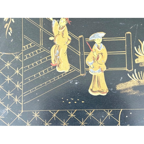 121 - LOW TABLE, early 20th century rectangular lacquered and gilt polychrome chinoiserie hand painted wit... 