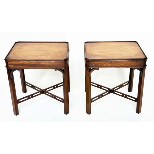 123 - LAMP TABLES, a pair, George III design mahogany each with canted corners and pierced 'X' stretchers,... 