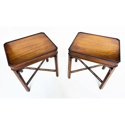 123 - LAMP TABLES, a pair, George III design mahogany each with canted corners and pierced 'X' stretchers,... 