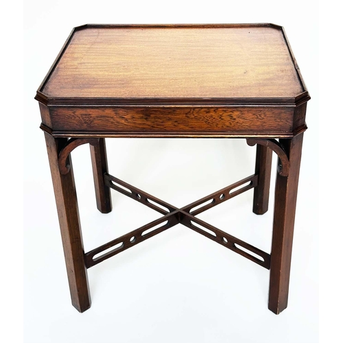 123 - LAMP TABLES, a pair, George III design mahogany each with canted corners and pierced 'X' stretchers,... 